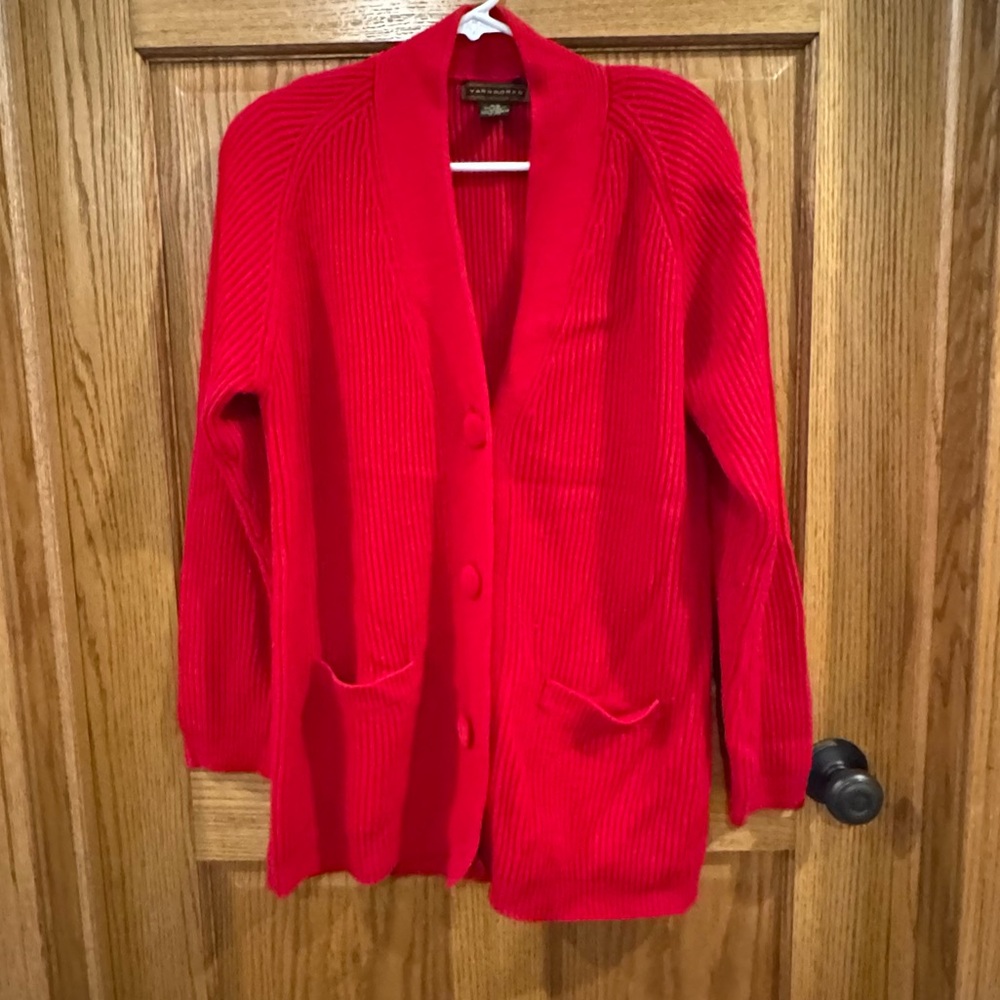 Yarnworks Vintage Red Oversized Ribbed Cardigan w Shoulder Pads M